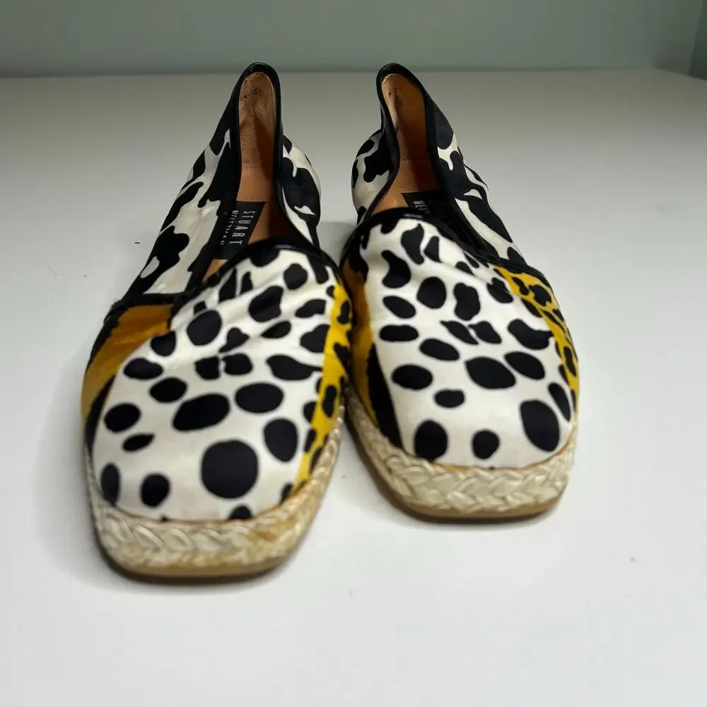 Stuart Weitzman Animal Print Slip On Mini Wedge Espadrilles Square Toe 9